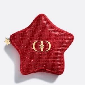 Dior Red Star-Shaped Cosmetic Pouch with Gold Logo
